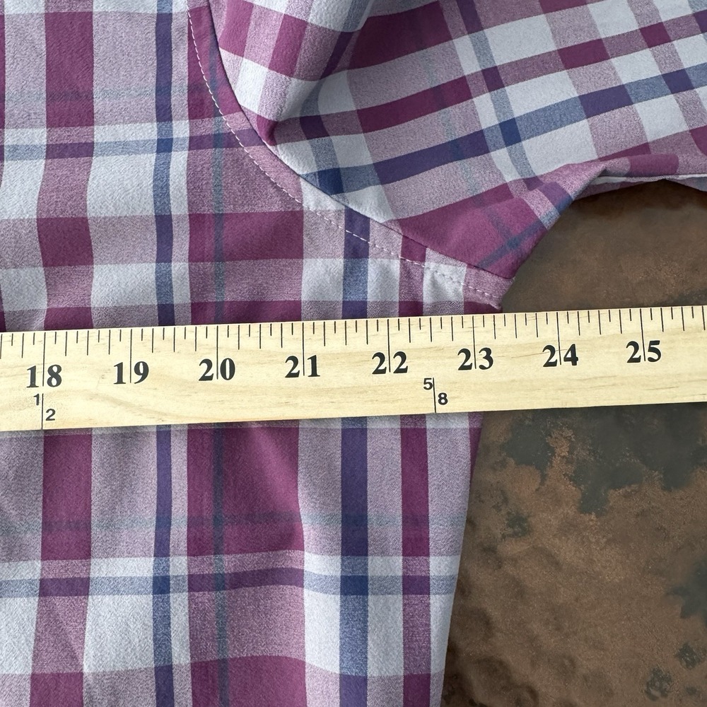 Mizzen+Main Leeward Long Sleeve Shirt Men XL Trim Purple Plaid Slim Stretch - Picture 11 of 12